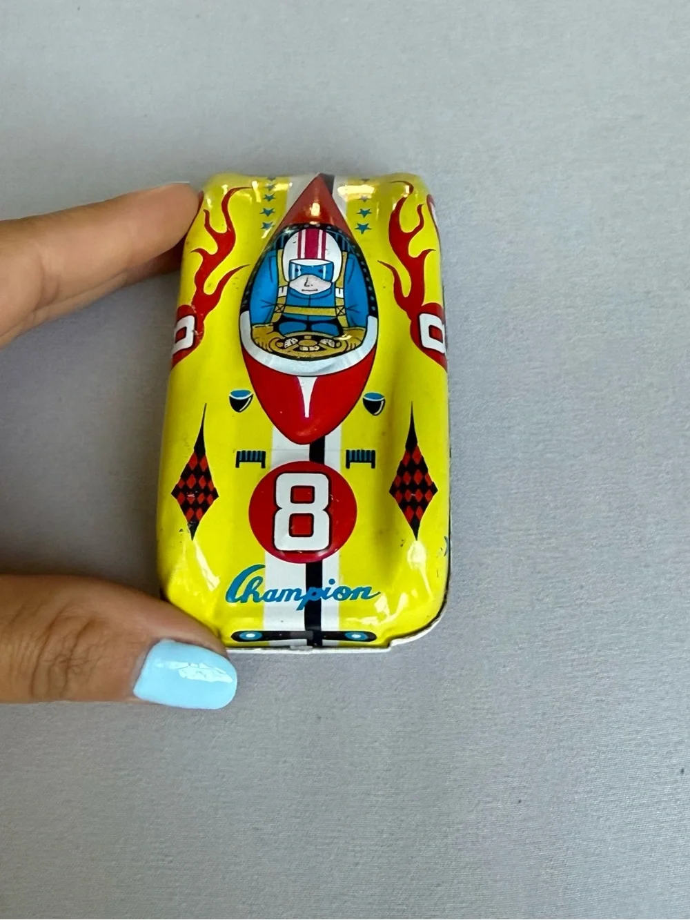 vintage Lucky Toy tin lithograph race car #8